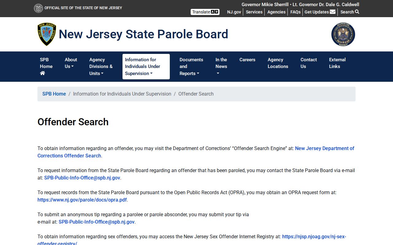Jefferson resident lookup using the New Jersey parole official search page