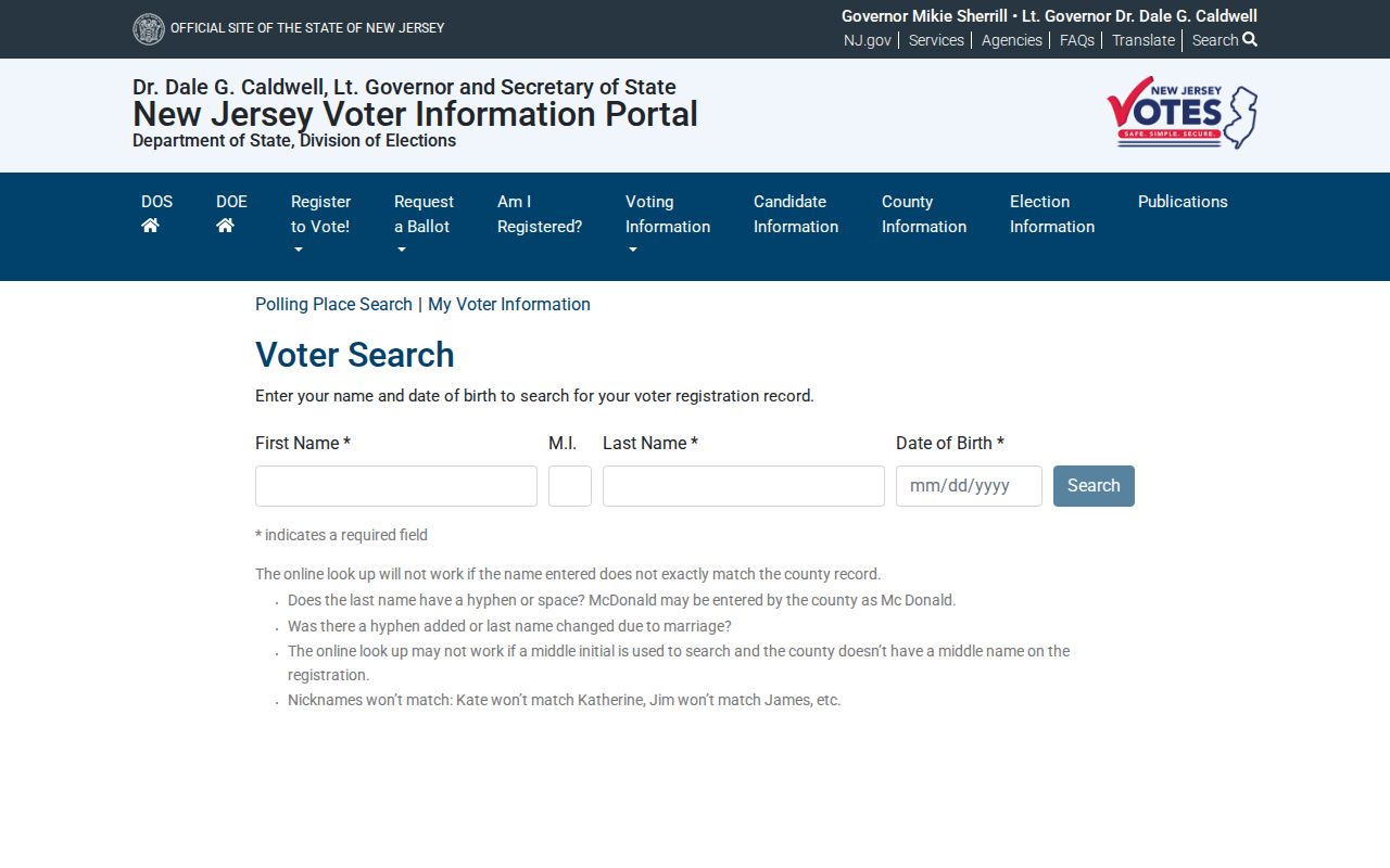 Jefferson resident lookup through New Jersey voter registration status
