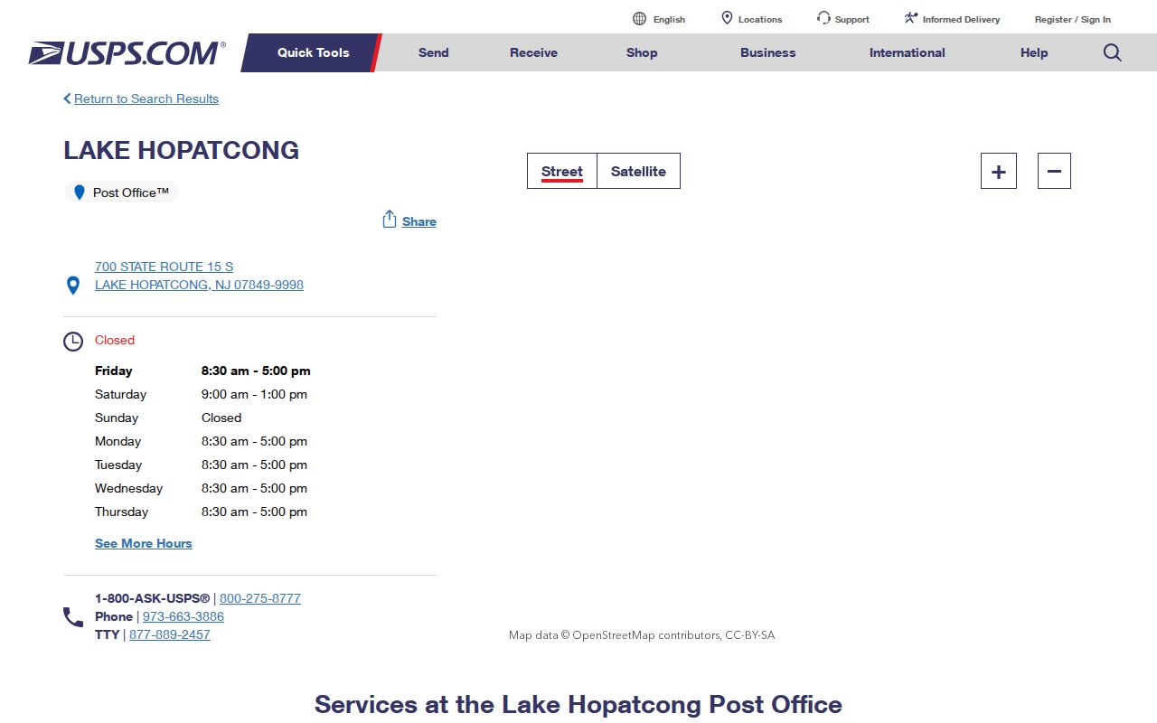 Jefferson ZIP code directory showing USPS Lake Hopatcong postal service